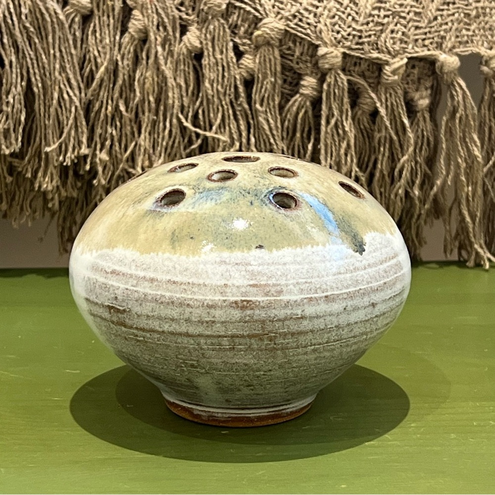 Vintage Signed Studio Pottery Shino Glaze Ikebana Flower Frog